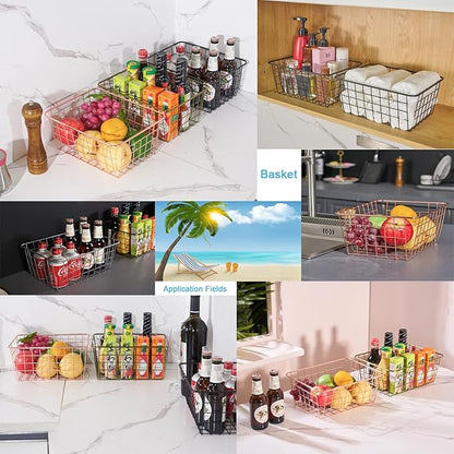 Wire Kitchen Storage Basket 5 Packs,Perfect Pantry Organization Accessories Baskets,Laundry Basket,Countertop Organization,Suitable for Kitchen,bathroom,bedroom,Tabletop,Stackable,Bronze
