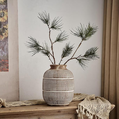 AWNR Terracotta Vase Farmhouse Decor: Rustic Ceramic Decorative Vase for Flowers Vintage Stoneware Flower Vase for Home Decor Living Room Dining Table Centerpieces Decortion