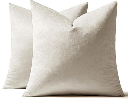 MIULEE Velvet Throw Pillow Covers 22x22 inch, Pack of 2 - Cream White, Soft Solid Decorative Pillow Covers Cushion Cases Modern Luxury Home Decor for Spring Couch Sofa Bedroom Livingroom