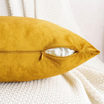 HWY 50 Dark Gold Velvet Throw Pillow Covers 18x18 Inch, Pack of 2 Soft Cozy Solid Decorative Luxury Cushion Cases for Couch Sofa Bed Living Room Bedroom