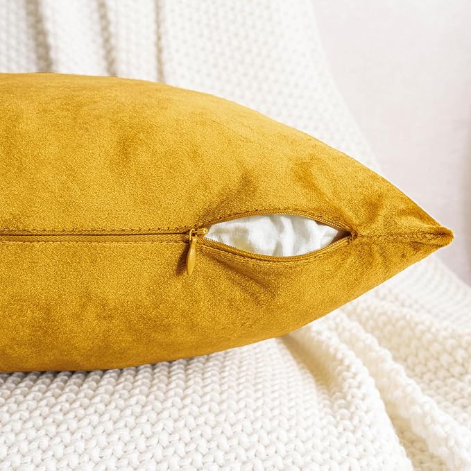 HWY 50 Dark Gold Velvet Rectangular Throw Pillow Covers 12x20 Inch, Pack of 2 Soft Cozy Solid Decorative Luxury Cushion Cases for Couch Sofa Bed Living Room Bedroom