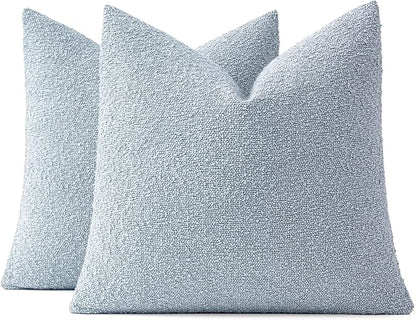 MIULEE 24x24 Decorative Euro Sham Throw Pillows for Bed Set of 2 Textured Boucle Neutral Winter Throw Pillow Covers Light Blue Accent Solid Couch Pillowcases Sofa Livingroom Home Decor