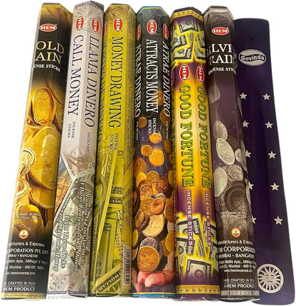 Hem Incense Sticks Variety Pack #-120 Insence-Sticks (6 Incents x 20 Insense) + Incense Stick Holder Bundle with 6 Themed Fragrances (Money)