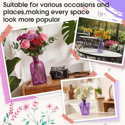 Yaomiao 60 Pcs Vases Bulk Colored Flower Glass Vases Bud Vintage Colored Glass Bottles Colorful Rustic Embossed for Home Wedding Table Decorations Gifts (Pink Series)