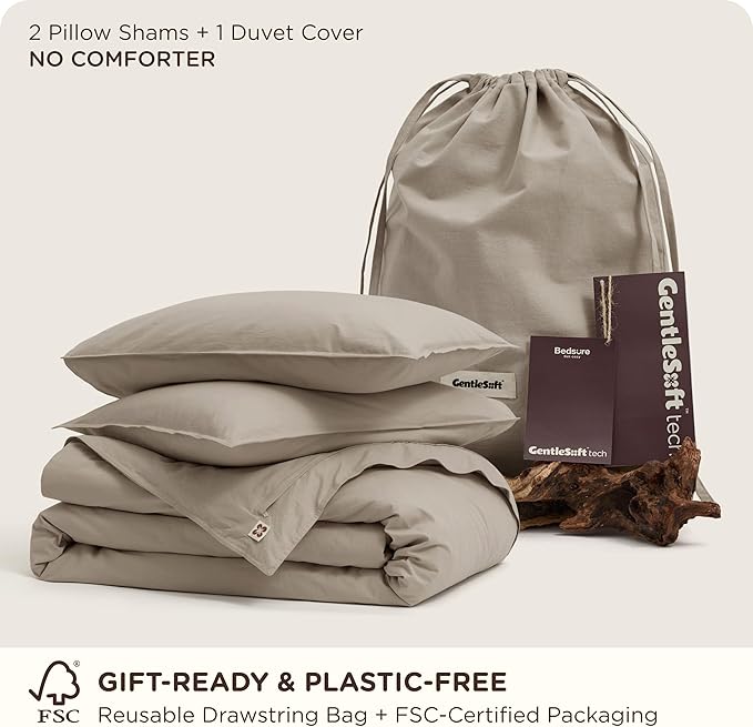 Bedsure Cotton Duvet Cover King - Luxury Slub Weave 100% Cotton Duvet Cover with a Linen Like Textured, Easy Change Durable Bedding, Tannish Linen Grey, 104" x 90"