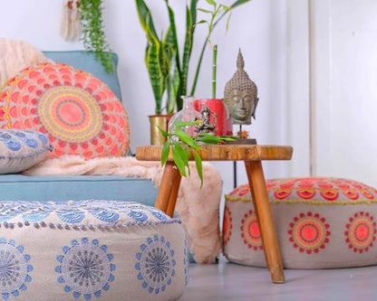 Yoga Décor Floor Cushion Cover Red Moroccan Seating Area Boho Floor Pillow Accent Your Living Room, Bedroom, Nursary or Kids Room Bedroom Décor Pouf Ottoman Stool Footstool Cotton 24x8 Unstuffed