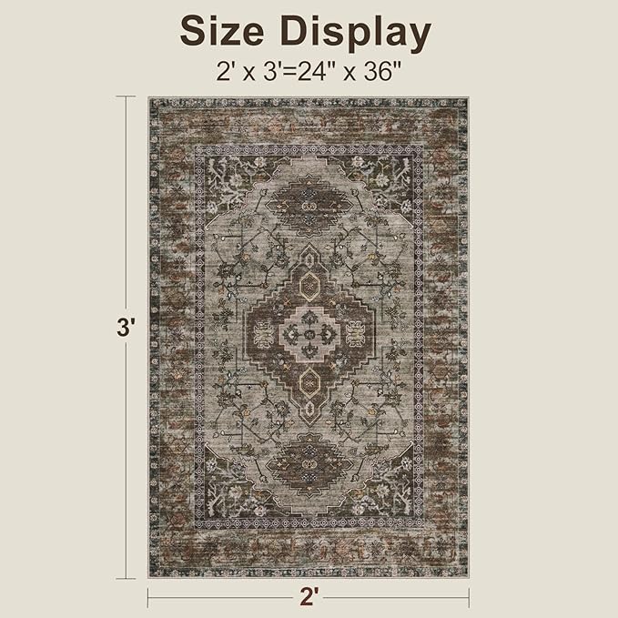 Tangsoo Washable Entryway Rugs 2x3 Vintage Non Slip Small Area Rug, Indoor Front Door Rug, Print Distressed Door Mat Indoor Entrance Soft Low Pile Throw Rug for Entry Kitchen Bedroom Grey