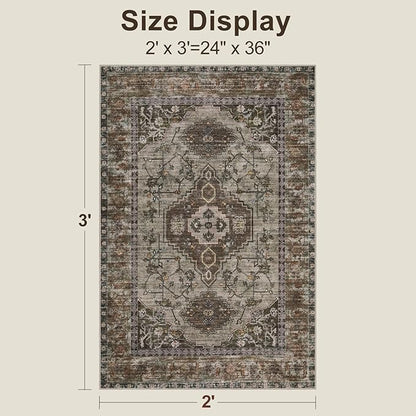 Tangsoo Washable Entryway Rugs 2x3 Vintage Non Slip Small Area Rug, Indoor Front Door Rug, Print Distressed Door Mat Indoor Entrance Soft Low Pile Throw Rug for Entry Kitchen Bedroom Grey
