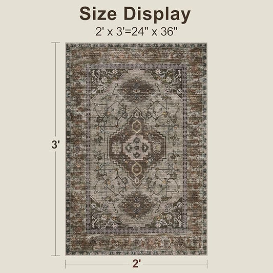 Tangsoo Washable Entryway Rugs 2x3 Vintage Non Slip Small Area Rug, Indoor Front Door Rug, Print Distressed Door Mat Indoor Entrance Soft Low Pile Throw Rug for Entry Kitchen Bedroom Grey