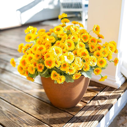 HyeFlora Dahlia Spring Artificial Flowers for Outdoors Fake Plants, 6 Bundles Outside Silk Daisy Realistic UV Resistant Faux Flowers for Outdoor Planters Porch Patio Yard Garden Home Decor, Yellow