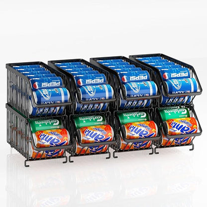 GILLAS 8 Pack Stackable Soda Can Organizer for Refrigerator, Can Holder Dispenser, Canned Food Storage Rack for Fridge, Kitchen, Countertops, Cabinets, Black
