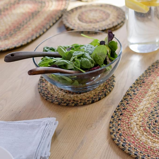 Homespice Russet Jute Braided Kitchen Trivets for Hot Dishes, Warm Country Decor, Set of 6, Multicolor 8" Round Heat Resistant Mat - Rich Colors, Easy to Clean, Durable and Protects Furniture