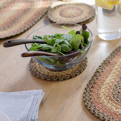 Homespice Russet Jute Braided Kitchen Trivets for Hot Dishes, Warm Country Decor, Set of 6, Multicolor 8" Round Heat Resistant Mat - Rich Colors, Easy to Clean, Durable and Protects Furniture