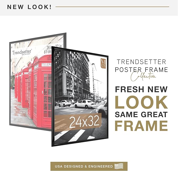 MCS Trendsetter 24x32 Poster Frame Black High-Gloss, Vertical & Horizontal Wall Hanging Large Picture Frame for Photos, Posters & Art Prints (1-Pack)