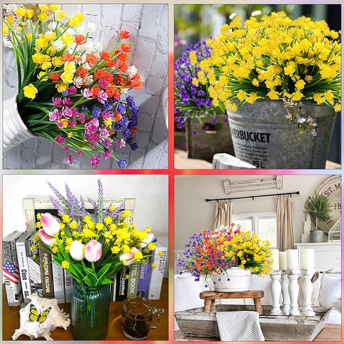 Artificial Flowers, 20 Bundles Outdoor Fake Flowers for Decoration UV Resistant Faux Plastic Plants Garden Porch Window Box Décor (Blue)