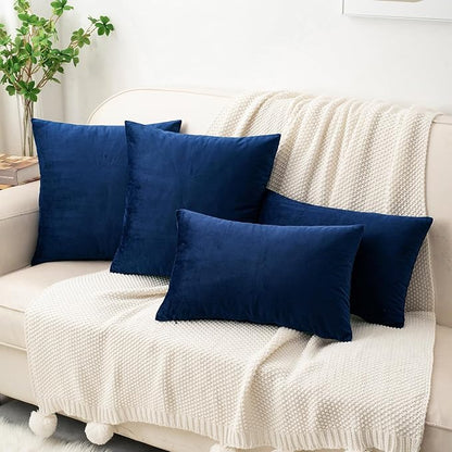 HWY 50 Navy Blue Velvet Throw Pillow Covers 20x20 Inch, Pack of 2 Soft Cozy Solid Decorative Luxury Cushion Cases for Couch Sofa Bed Living Room Bedroom