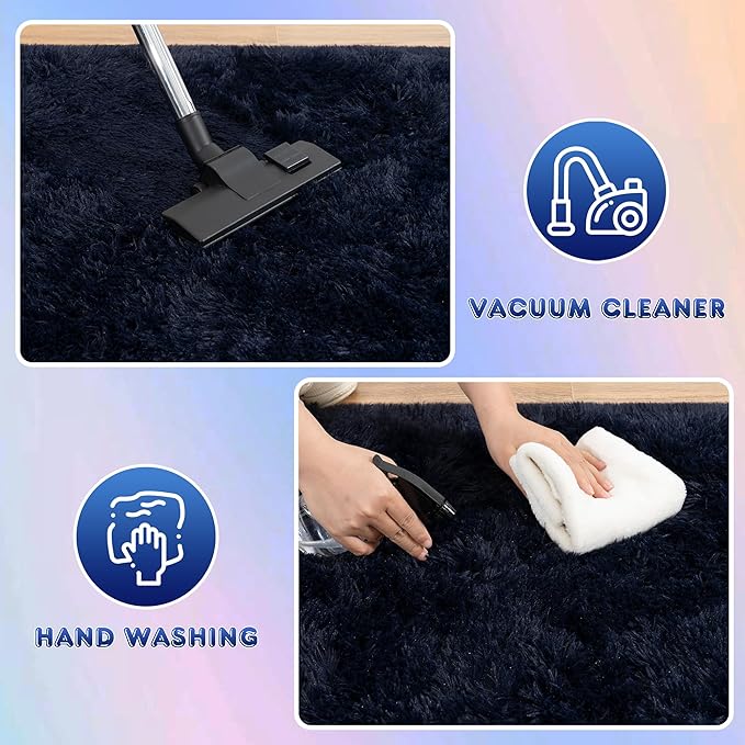 8x10 Large Area Rugs for Living Room, Ultra Fluffy Shag Rug for Bedroom, Modern Plush Soft Carpet for Girls Boys Kids Room Dorm Fuzzy Non Slip Rug for Home Decor Aesthetic, Dark Blue