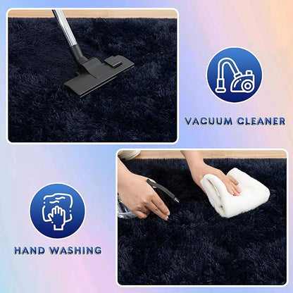 Super Fluffy Rug for Bedroom, 4x6 Shag Fuzzy Area Rug for Living Room Bedroom, Plush Soft Carpet for Girls Boys Kids, Non Slip Throw Rugs for Dorm, Modern Home Decor Aesthetic, Dark Blue