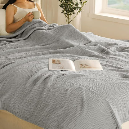 100% Cotton Muslin Blanket Twin XL Size 66" x 90" for Bed Couch Summer Gauze Blanket for Adults Lightweight and Breathable Grey