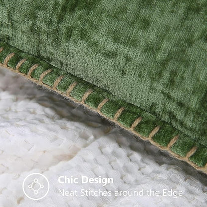 decorUhome Spring Chenille Soft Throw Pillow Covers 18x18 Set of 2, Farmhouse Velvet Neutral Decorative Pillow Covers with Stitched Edge for Couch Sofa Bed Home Decor, Forest Elf