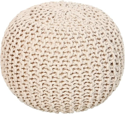 REDEARTH · Round Pouf Ottoman - Hand Knitted Cable Boho Poof Home Décor Pouffe Circular Footrest for Living Room - Nursery - Bedroom - Lounge 100% Cotton (19.5"x19.5"x14") - Ivory, Set of 2