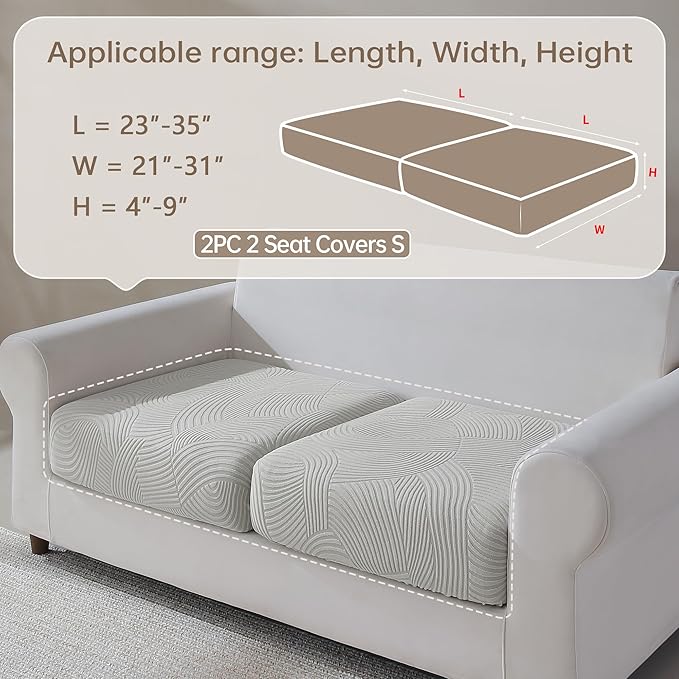 Couch Cushion Covers for Sectional and L Shaped Sofa, Stretch Soft Sofa Covers Washable Wear Resistant Slipcovers Furniture Protector Pet-Friendly (2 Seaters Covers, Light Gray)