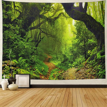 Leofanger Misty Forest Tapestry Nature Green Tree Wall Tapestry Virgin Rainforest Landscape Wall Hanging for Bedroom Living Room (51.2" × 59.1")