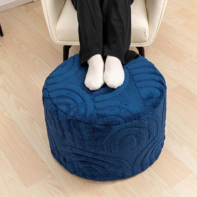 Asuprui Plush Fabric Ottoman Footrest – 20"x14" Soft Foam Pouf with Removable Cover Perfect for Living Room, Bedroom & Dorm(Dark Blue)