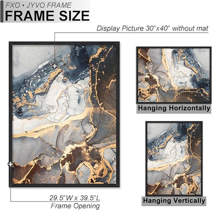 Engineered Wood 30 x 40 Frame Set of 2, Black Picture Frame for 30x40 Inch Poster Puzzle Photo, Light Weight 30by40 Poster Frame with Wood-grain for Wall - 2 Pack/Black/30 x40