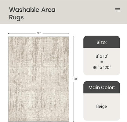 Valenrug Washable Rug 8x10 - Stain Resistant 8x10 Area Rugs for Living Room, Non Slip Backing Printed Rugs for Bedroom, Folable Machine Washable Area Rug(Beige,8'x10')