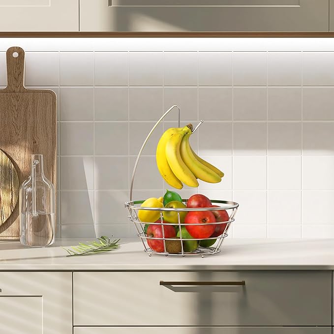 Deco Brothers Fruit Bowl with Banana Holder, Chrome