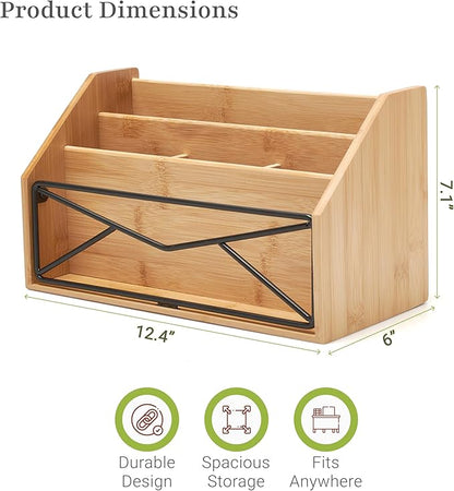 Prosumer's Choice Bamboo Desk Organizer for Office and Home – Natural Bamboo Mail Organizer for Countertop - Wooden Desktop Organizer for Mail, Files, Letters, and Tabletop Storage