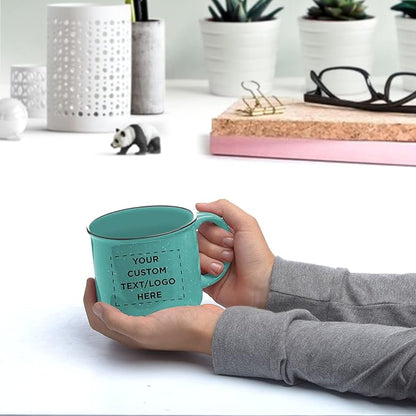 DISCOUNT PROMOS Custom Ceramic Campfire Coffee Mugs 13 oz. Set of 10, Personalized Bulk Pack - Perfect for Tea, Espresso, Cappuccino, Hot Cocoa - Mint