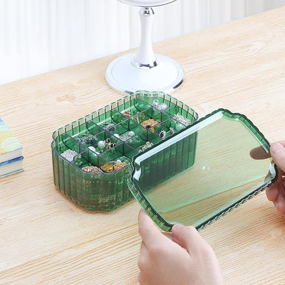 LETURE 3-Layer Jewelry Organizer Box for Earrings, Rings, Necklaces, Bracelets, Clear Plastic Bead Storage Containers for Crafts (Green)