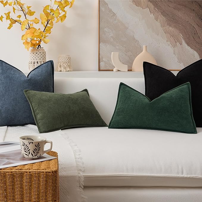 Kevin Textile Christmas Decorative Pillow Covers Dark Green 24x24 Inch Pack of 2 Soft Boucle Textured Waterproof Euro Pillowcases Accent Pillows for Couch Sofa Chair Bed Home Decor Indoor Outdoor