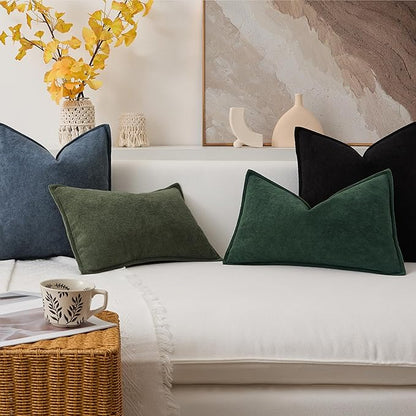 Kevin Textile Christmas Decorative Pillow Covers Dark Green 24x24 Inch Pack of 2 Soft Boucle Textured Waterproof Euro Pillowcases Accent Pillows for Couch Sofa Chair Bed Home Decor Indoor Outdoor