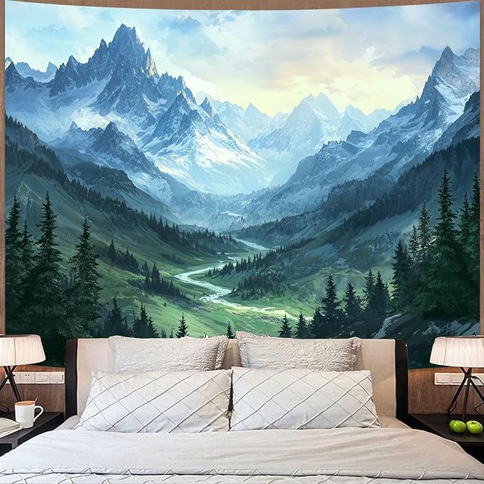 kampdream Landscape Tapestry, Scenery Art Wall Tapestries, Nature Wall Decor for Bedroom Living Room Backdrop Fantasy Mountain 44×60 inches