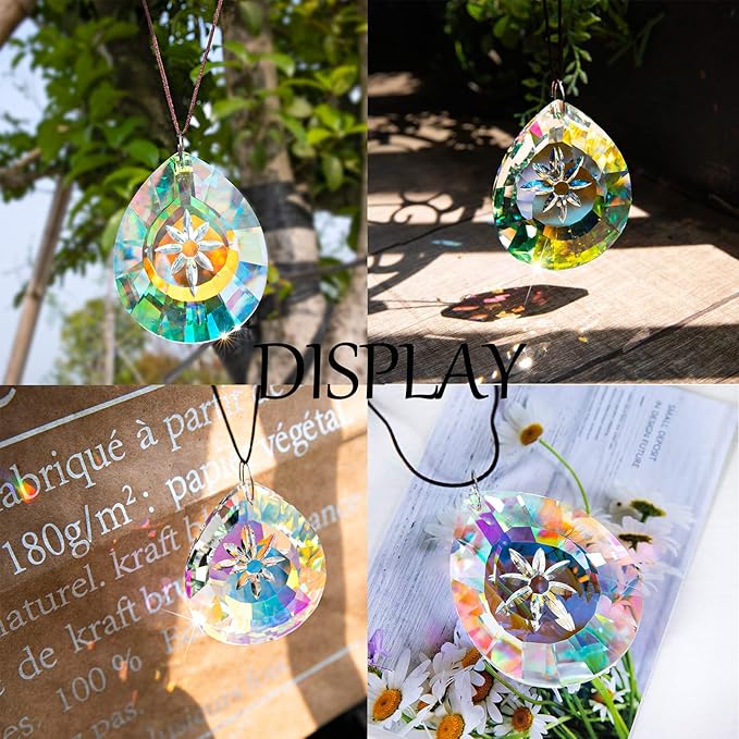 H&D HYALINE & DORA Crystal Rainbow Sun Catcher Hang for Window Glass Drop Pendant Lamp Chandelier Lamp Prisms, 76mm