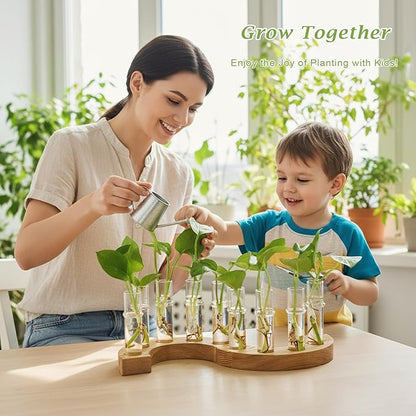 2 PCS Plant Propagation Station with Wooden Stand, Valentines Day Gifts, Glass Terrarium Vases for Plants, Birthday Gifts for Women Mom Plants Lovers, Home Office Garden Decor, 10 Tubes