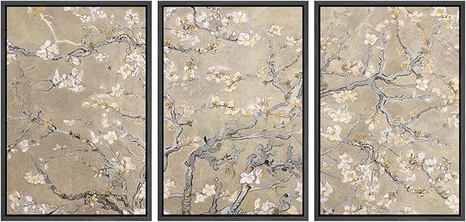MUDECOR Framed Canvas Print Wall Art Blossoming Branches Vintage Floral Illustrations Realism Decorative for Living Room, Bedroom, Office - 16"x24"x3 Black