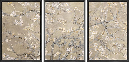 MUDECOR Framed Canvas Print Wall Art Blossoming Branches Vintage Floral Illustrations Realism Decorative for Living Room, Bedroom, Office - 16"x24"x3 Black