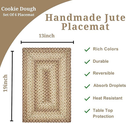 Homespice Cookie Dough Dining Placemats, Warm Country Decor, Set of 6, Brown - 13x19 Rectangle Table Mats - Vibrant Colors, Durable, Easy to Clean and Protects Furniture