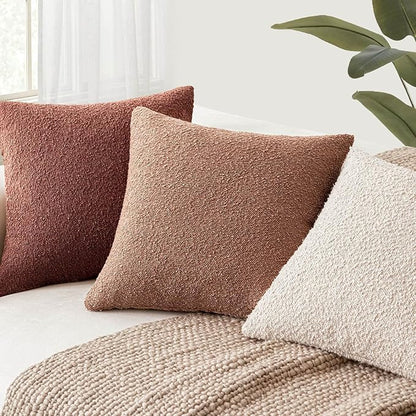 Foindtower Pack of 2 Textured Boucle Throw Pillow Covers Accent Solid Pillow Cases Cozy Soft Decorative Couch Cushion Case for Chair Sofa Bedroom Living Room Home Decor 18x18 Inch Dusty Orange Hazel