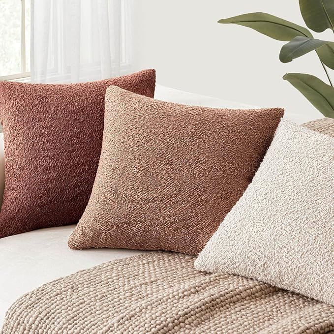 Foindtower Decorative Textured Boucle Throw Pillow Covers Accent Solid Pillow Cases Neutral Soft Cozy Couch Cushion Case for Chair Sofa Bedroom Living Room Home Decor 26x26 Inch,1PC,Dusty Orange Hazel