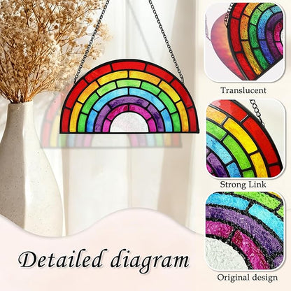 Stained Glass Window Hanging, Rainbow Suncatcher Valentines Day Gifts for Friend Women and Men, Rainbow Glass Hanging Ornaments, Ideal Gifts
