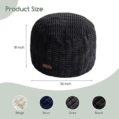HIGOGOGO Pouf Ottoman Stuffed Round Modern Foam Filled Foot Rest Poufs for Living Room Chair Decorative 26 X 18 Inches Boho Relax Stool for Wedding Christmas Party, Black