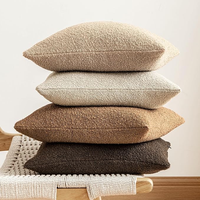 MIULEE 18x18 Inch Decorative Pillow Covers for Couch Bed Set of 2 Textured Boucle Neutral Winter Throw Pillows Brown Accent Solid Cushion Vintage Pillowcases Sofa Livingroom Home Decor