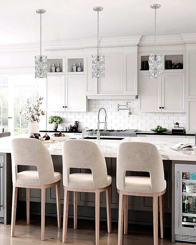 2 Pack 1 Light Hanging Kitchen Island 5.5" Crystal Modern Pendant Light Fixture,Brushed Nickel Finish with Crystal Shade for Bar,Dining Room,Corridor,Living Room Over Sink