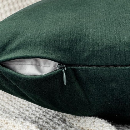 EMEMA Pack of 2 Velvet Christmas Throw Pillow Covers Decorative Square Pillowcase Soft Solid Cushion Case for Sofa Bedroom Chair Car 20x20 Inch Dark Green