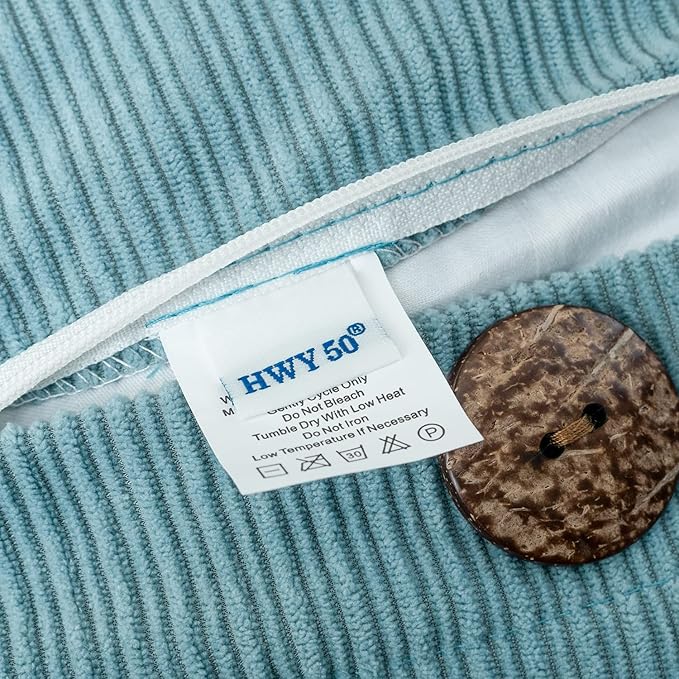 HWY 50 Light Blue Chenille Throw Pillow Covers 18x18 Inch with Triple Buttons, Soft Farmhouse Accent Decorative Cushion Cases for Couch Sofa Bed Living Room Pack of 2